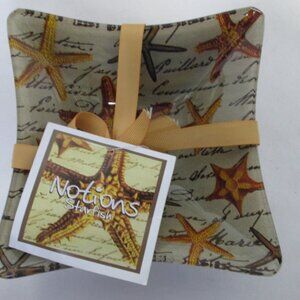 Notions Starfish Nautical glass small bowls snack sauce nuts beach Set 4 NEW NWT